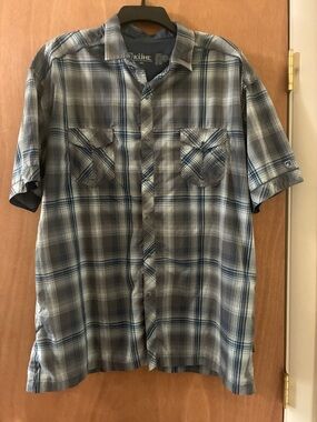 Kuhl Men’s Short-Sleeve Plaid Button-Down Shirt - Blue & Gray